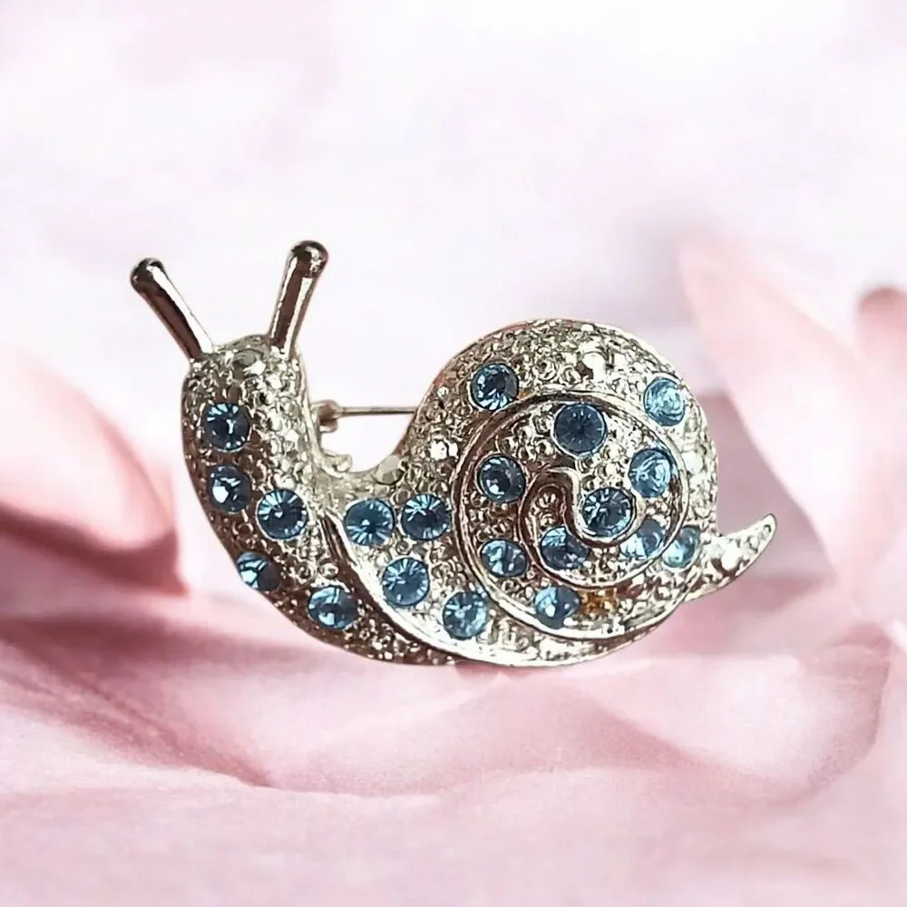 Vintage Blue Rhinestone Snail Brooch Pin 1